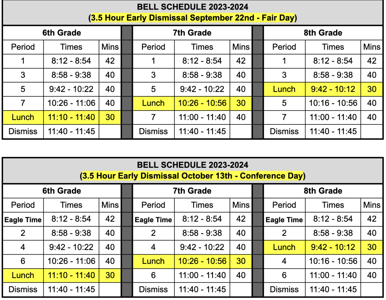 Bell Schedule  Oakdale Middle School