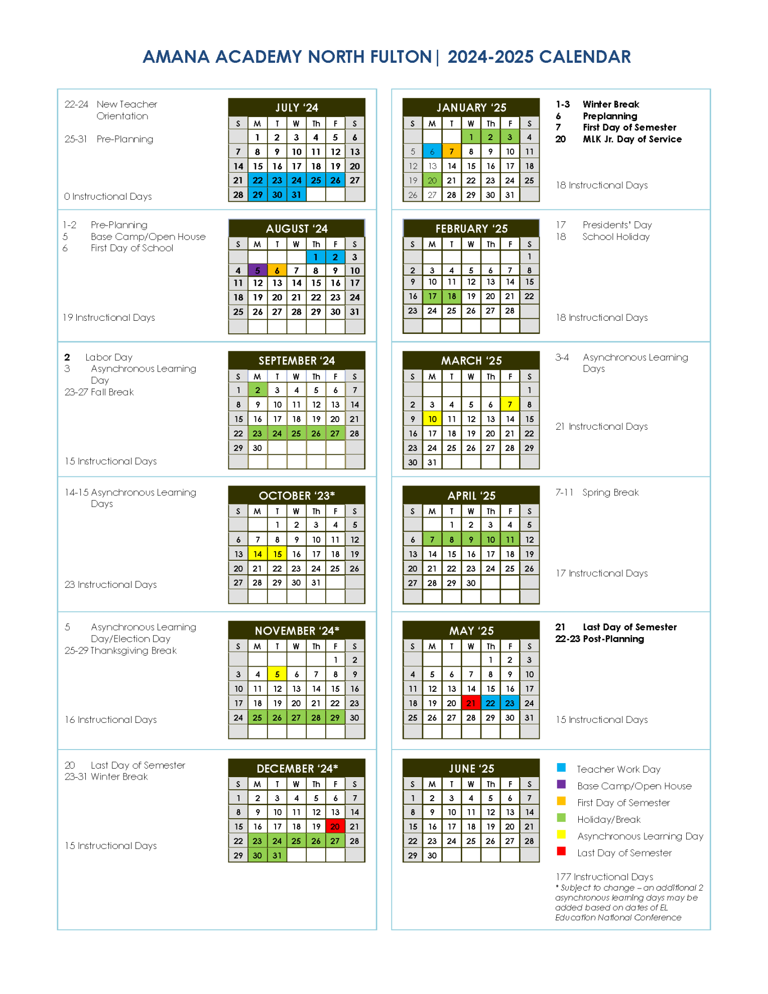 Board Approves - School Year Calendar - Amana Academy North Fulton