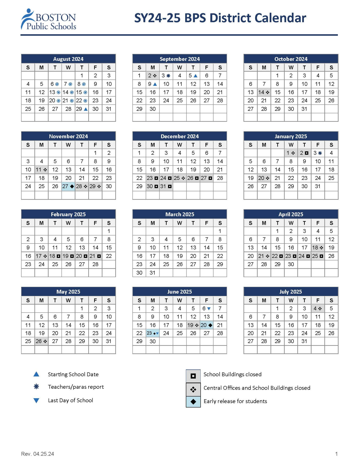 Boston Public Schools / Boston Public Schools District Calendar
