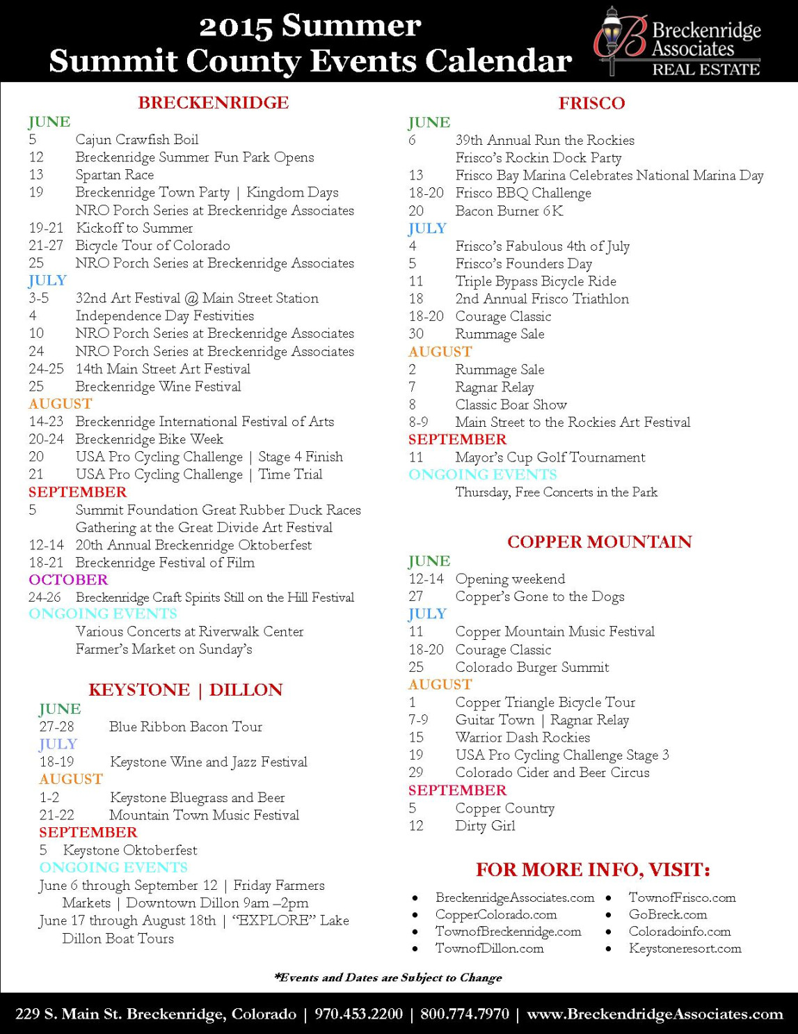 Breckenridge Events Calendar - Printable Recipe Cards Central