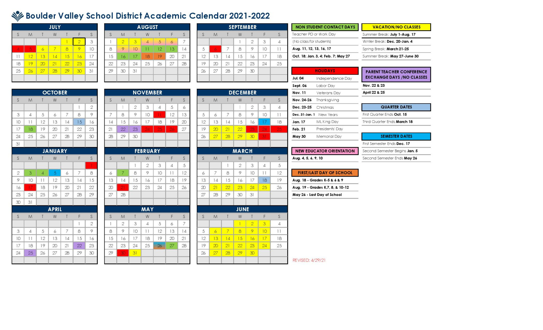 Bvsd Academic Calendar - Printable Recipe Cards Central