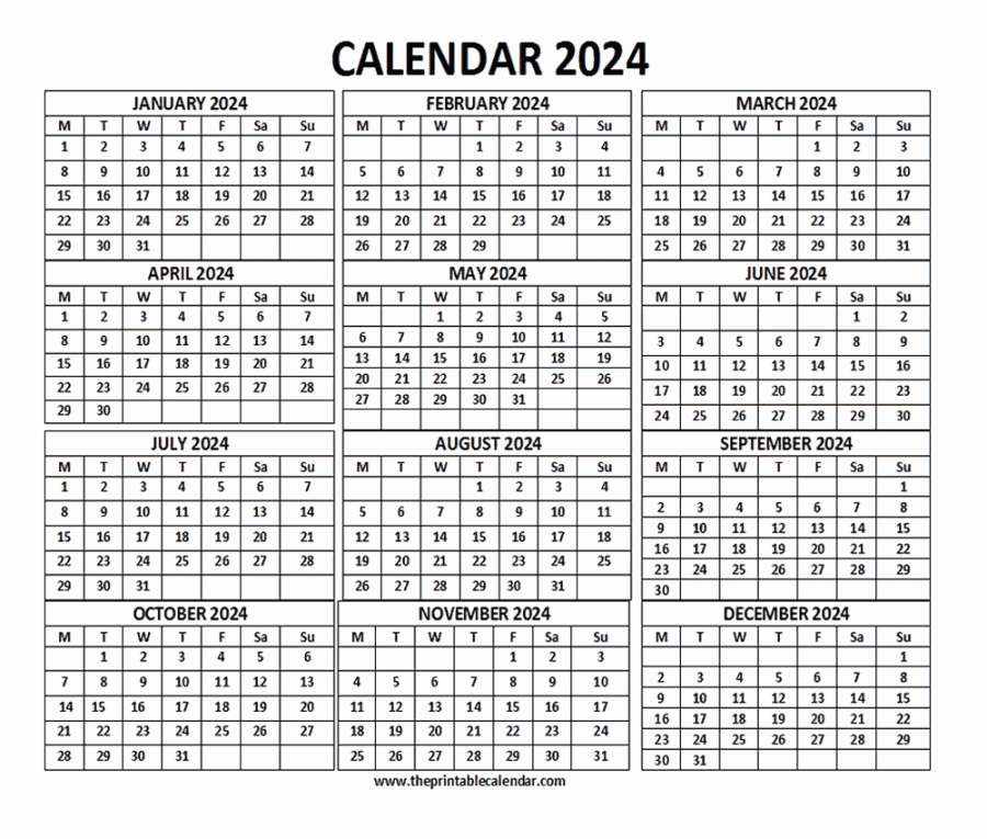 Calendar -  months calendar on one page - Free Printable