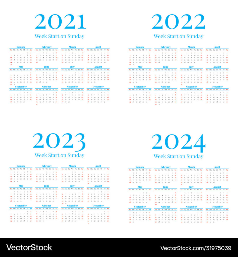 - calendar with weeks start on sunday Vector Image