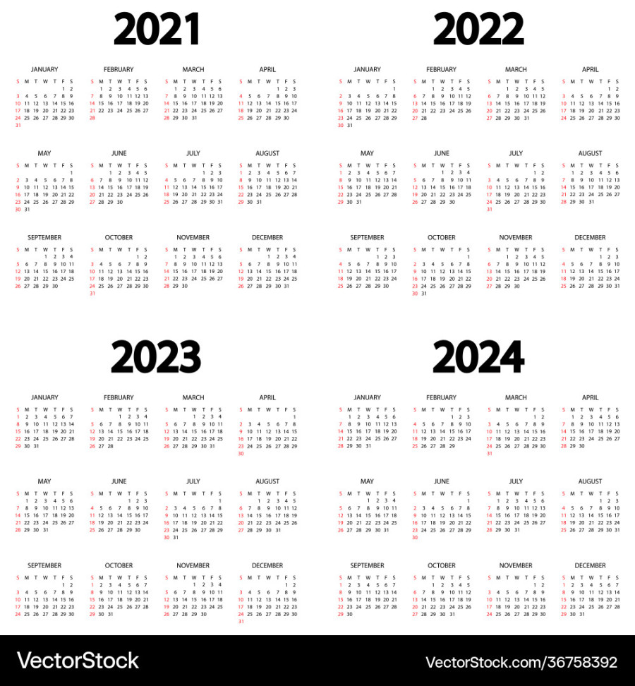 Calendar     year week starts Vector Image
