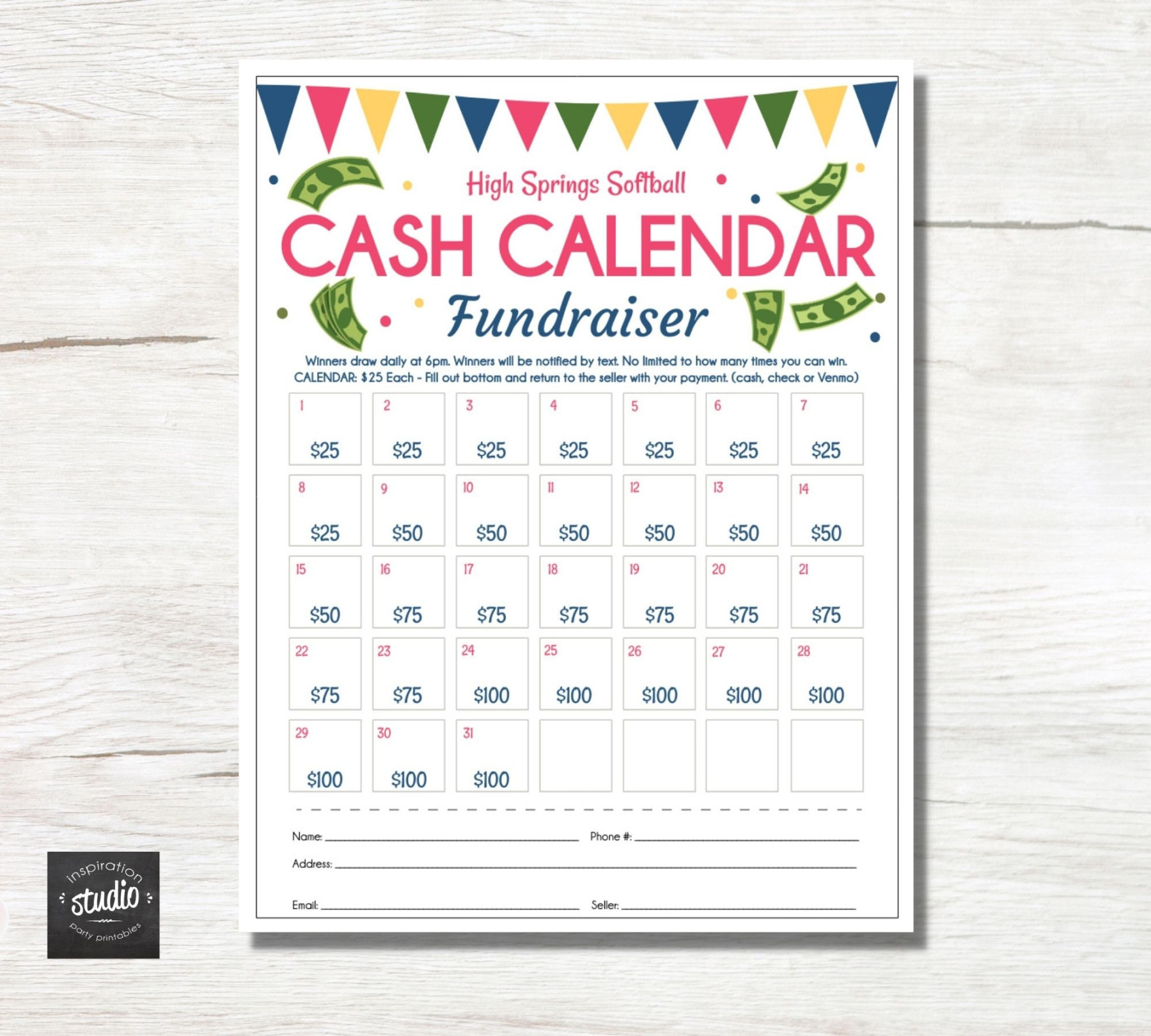 Cash Calendar Fundraiser Flyer Template, Take Home Fundraising