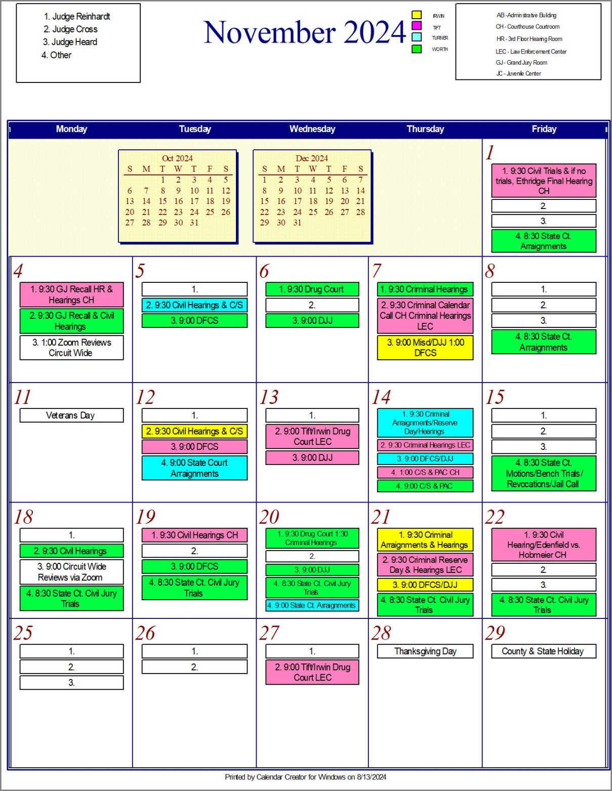 Court Calendar – Tifton Judicial Circuit