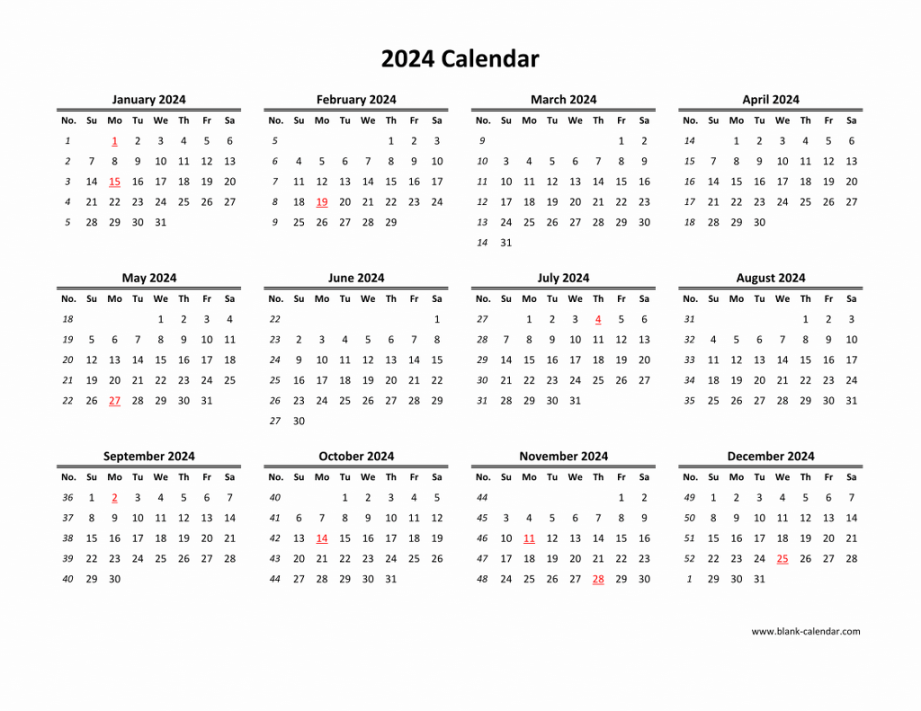 Download Blank Calendar  ( months on one page, horizontal)