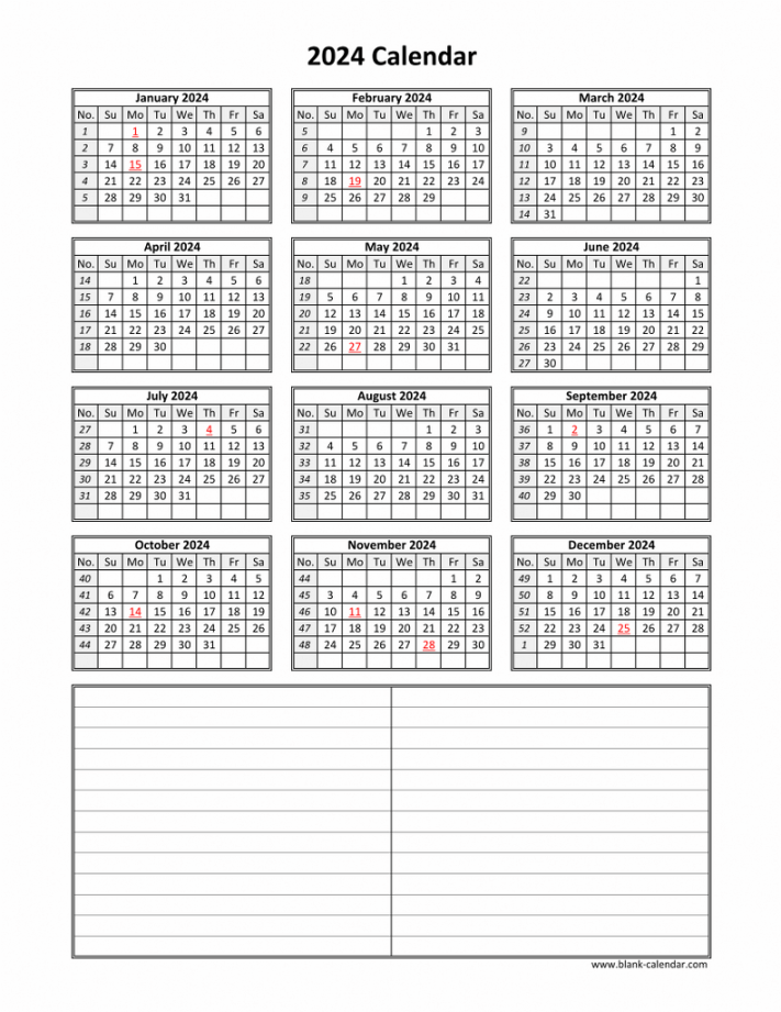 Download Blank Calendar  with Space for Notes ( months on