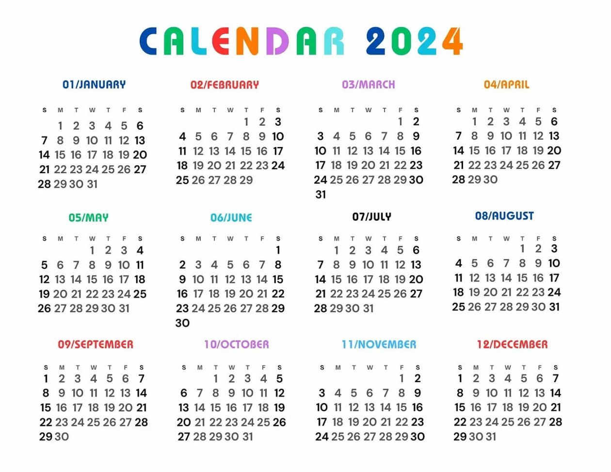 Download Printable  Year Calendar With  Months  by Calendar