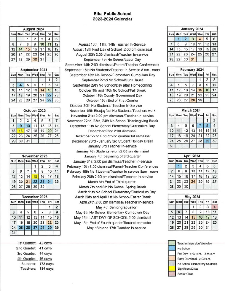 Elba Public Schools - - District Calendar