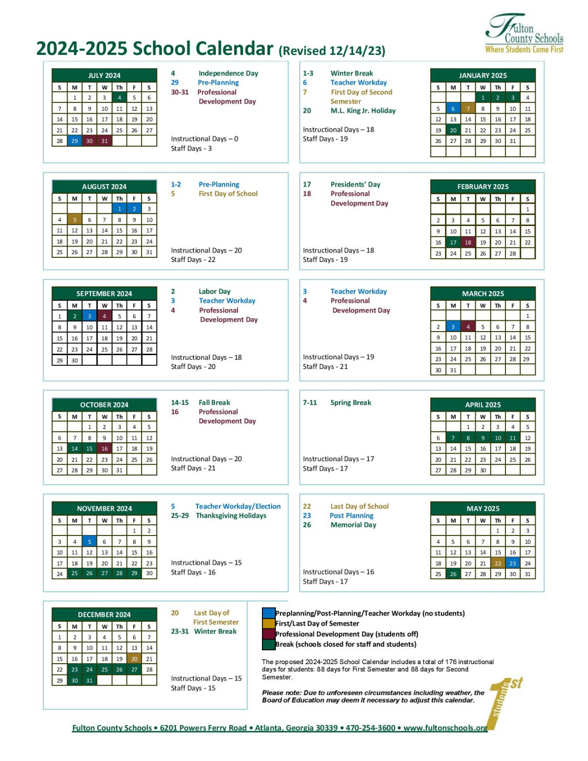 Fulton County Schools Calendar -  Academic Schedule