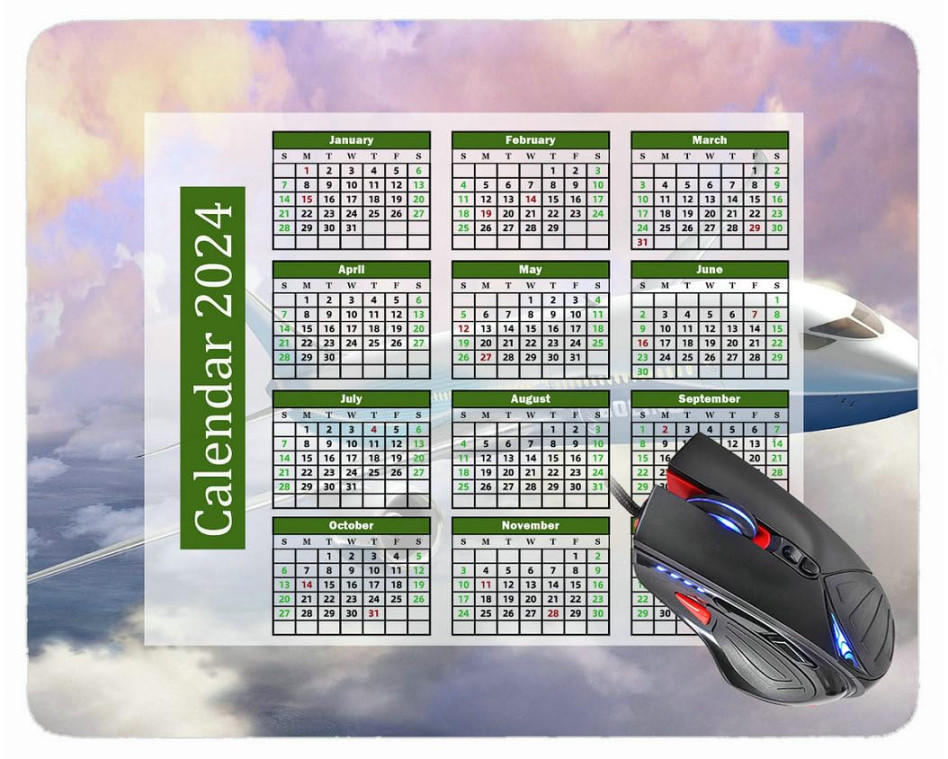 Gaming Mouse Pad  Year Calendar with Holiday,Boeing Airplane Flight Sky  Mouse Pad Mat