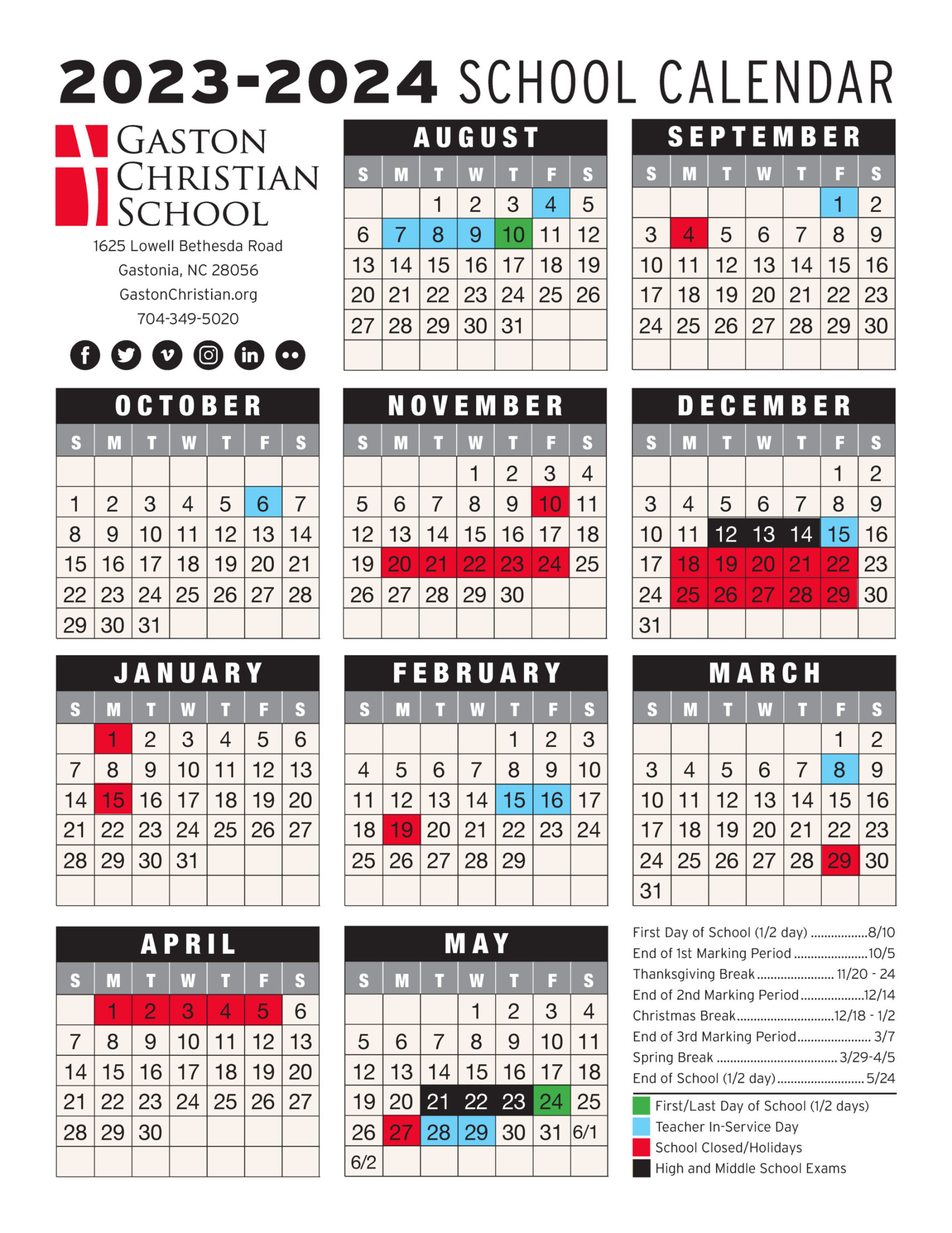 - GCS Main School Calendar - Gaston Christian School