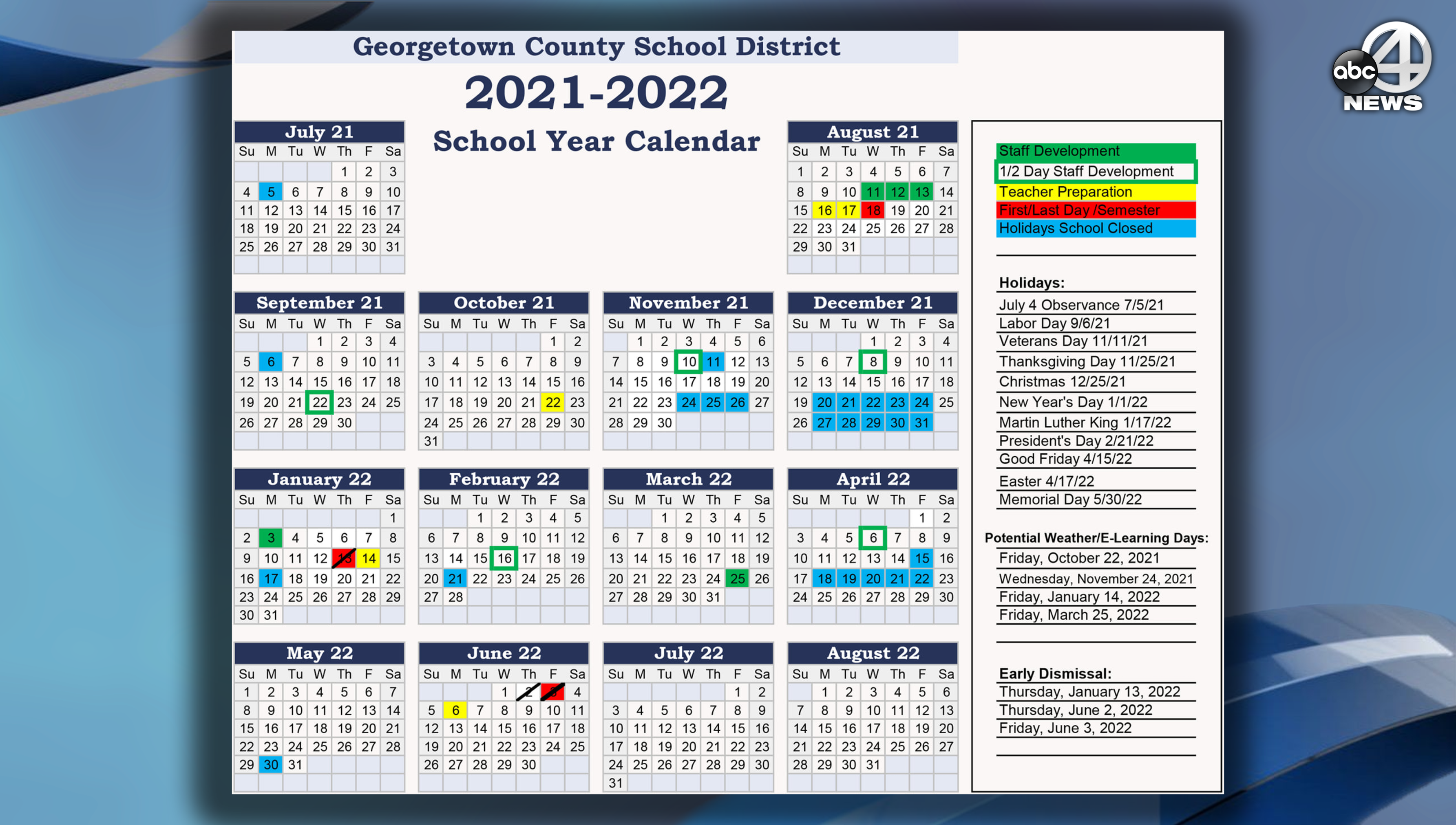 - Georgetown County school calendar approved