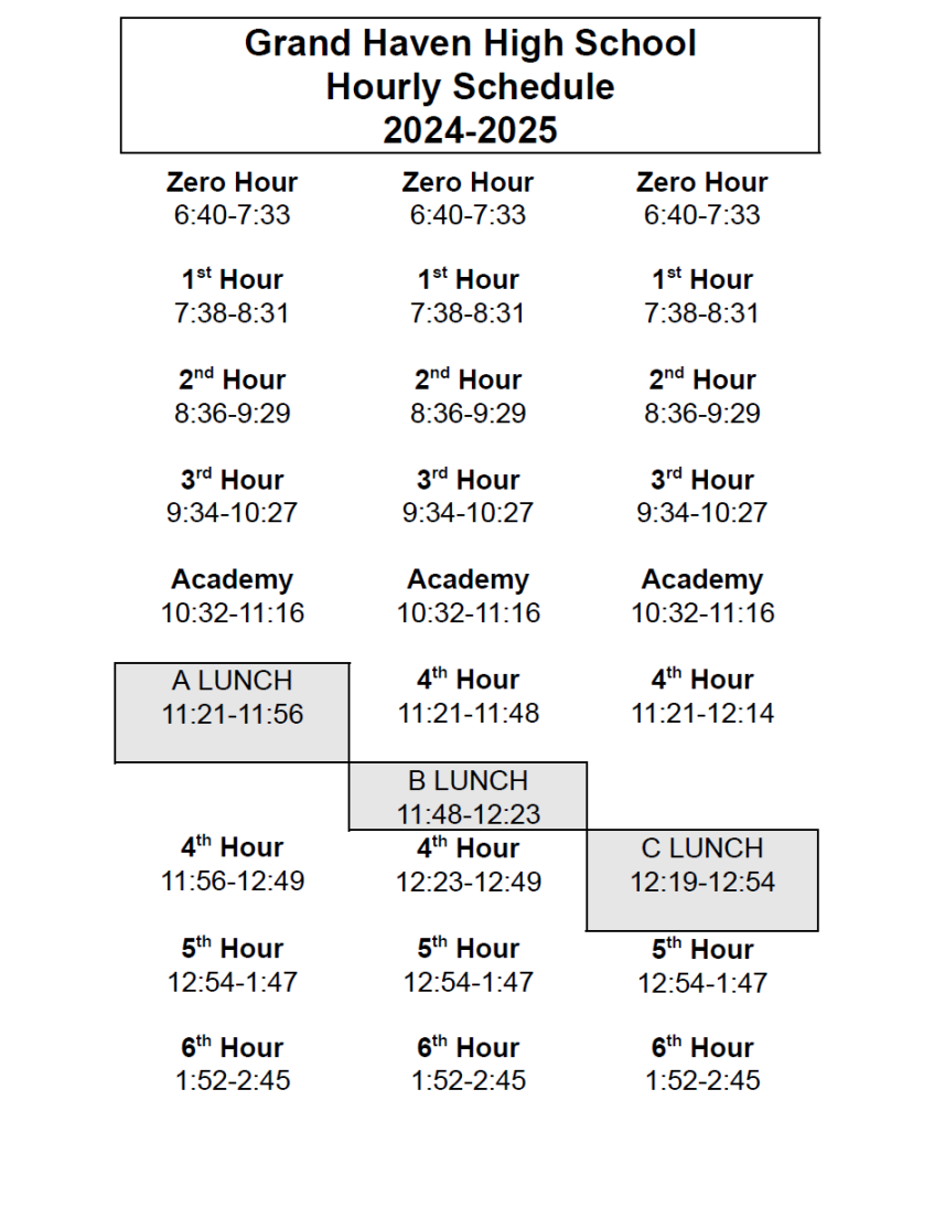 GHHS Schedules - GHHS - Our School - Grand Haven High School