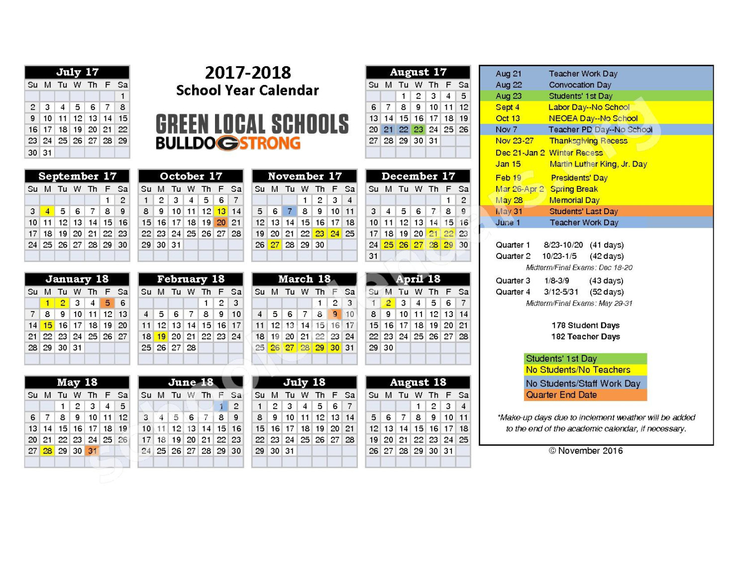 Green Local (Summit County) Calendars – Uniontown, OH