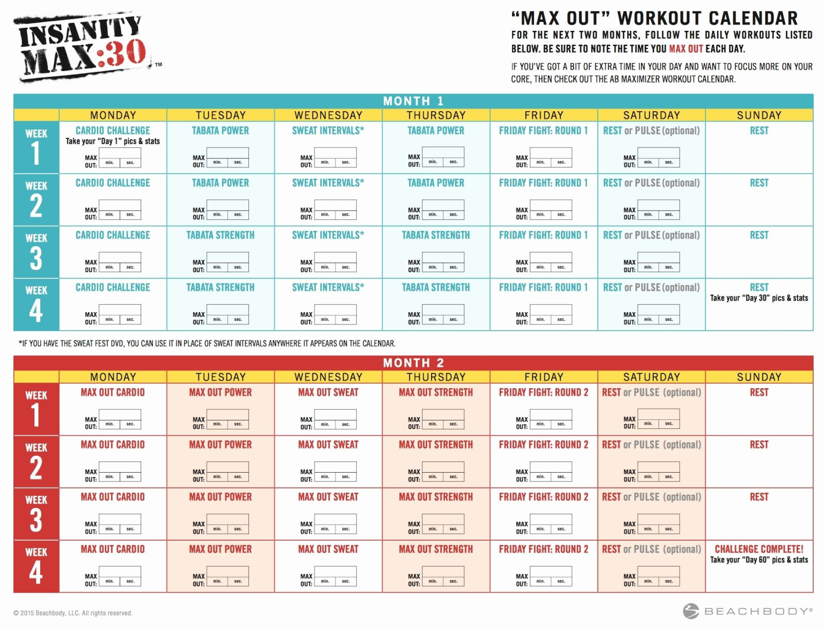 Impressive Insanity Max  Printable Calendar – Printable Blank