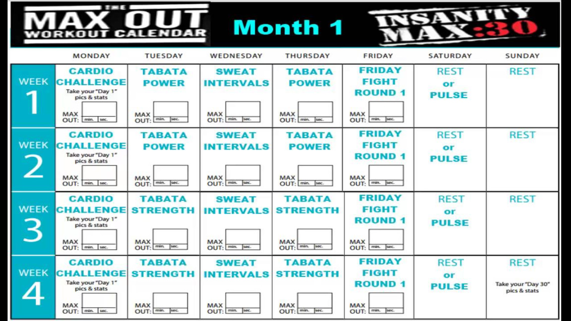 Insanity Max  Calendar Month  - YouTube