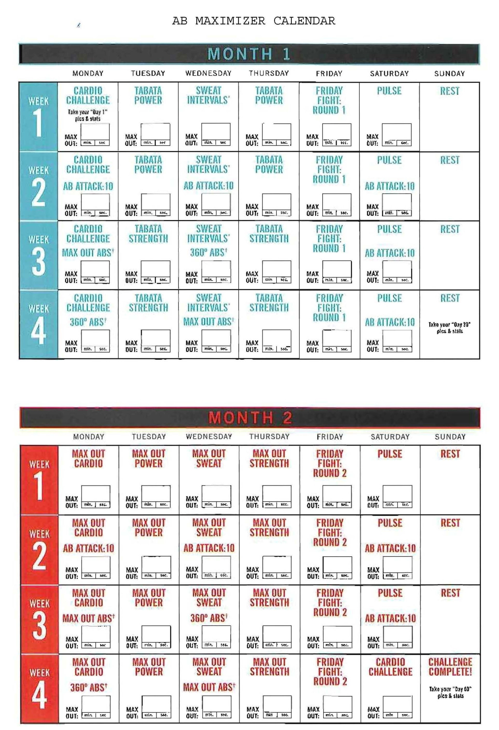 Insanity Max  Calendar Month