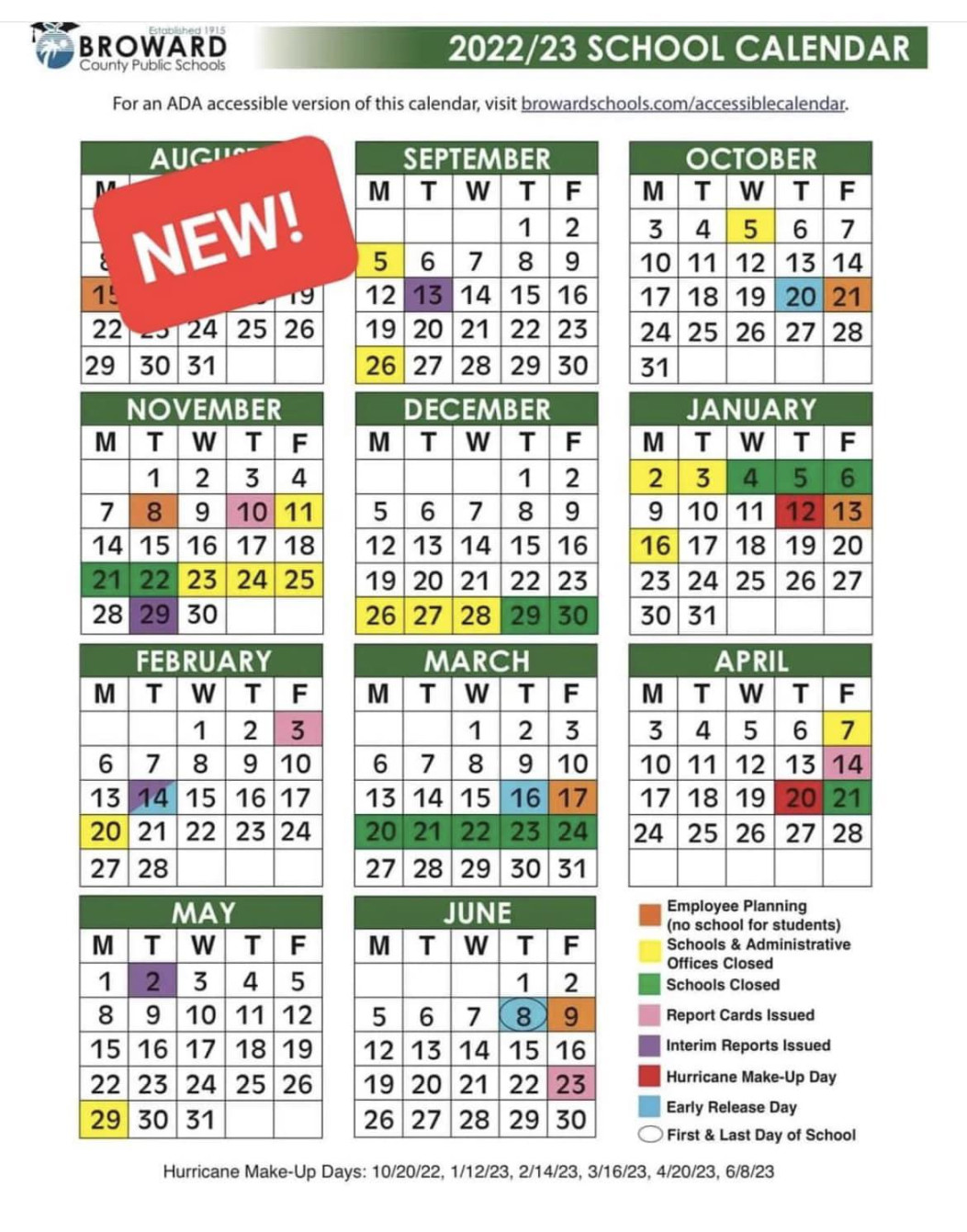 Official / Broward County Public Schools Color Calendar