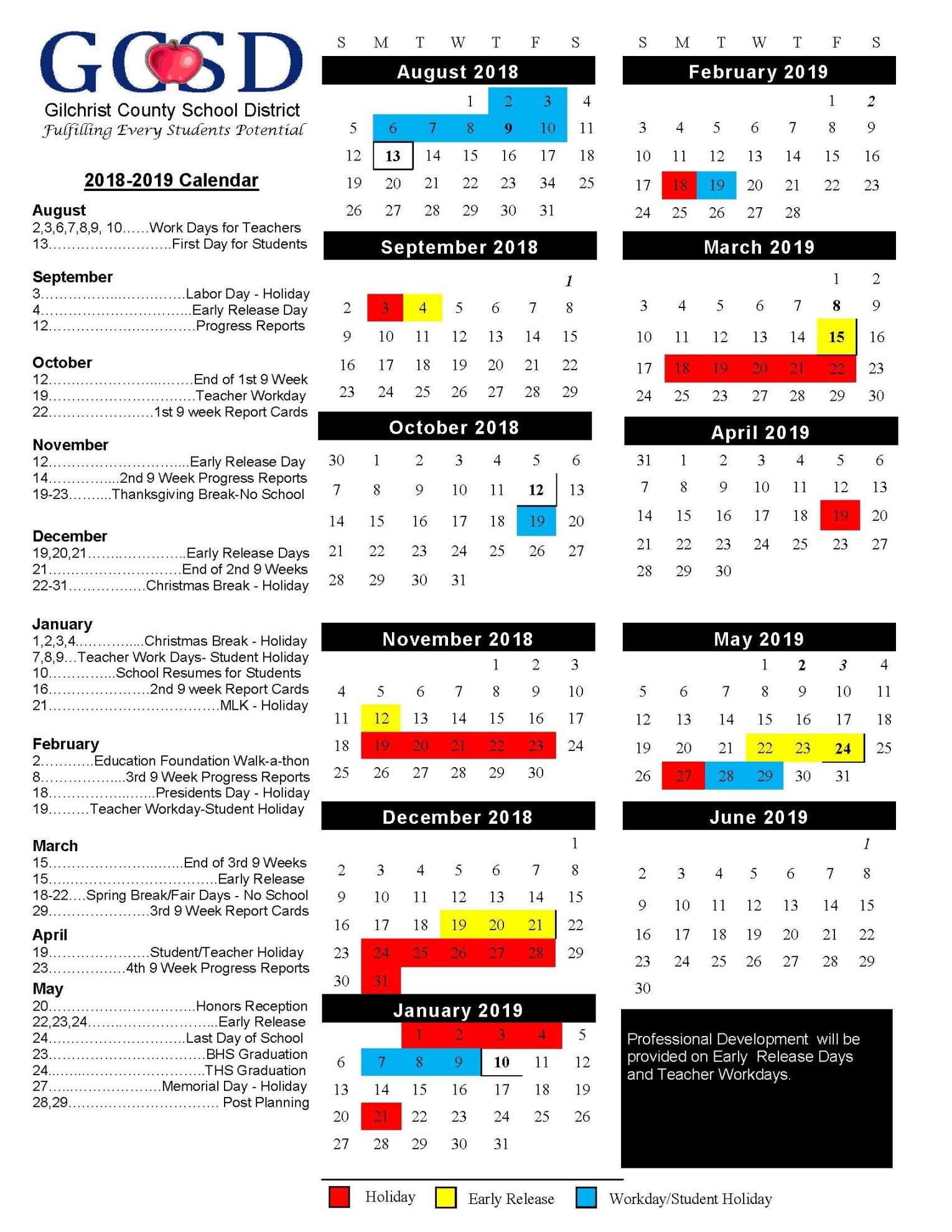 School Calendar Available!  Gilchrist County School District