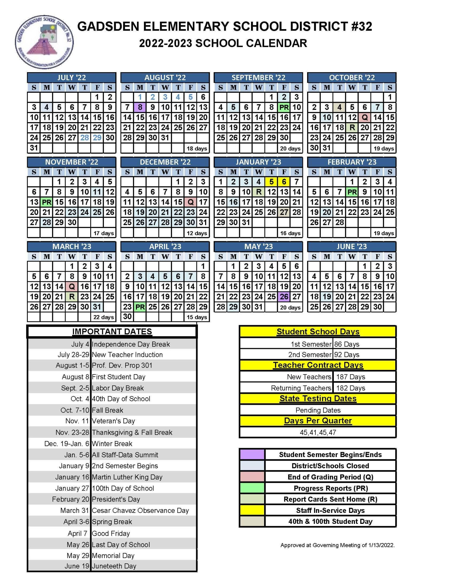 - School Calendar  Gadsden Elementary School District #