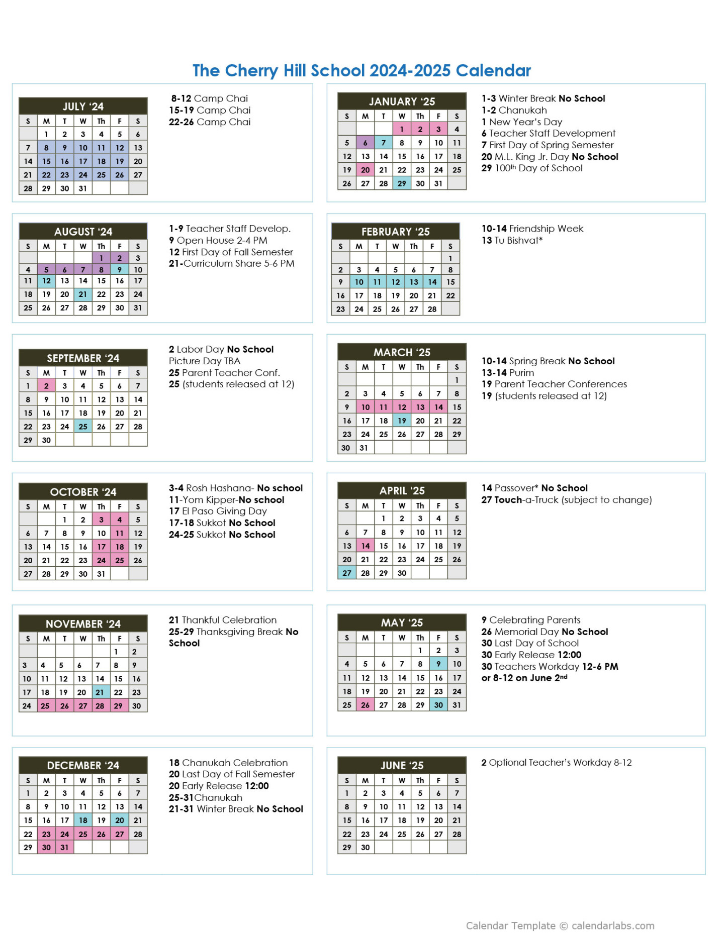 School Calendar  –  – The Cherry Hill School
