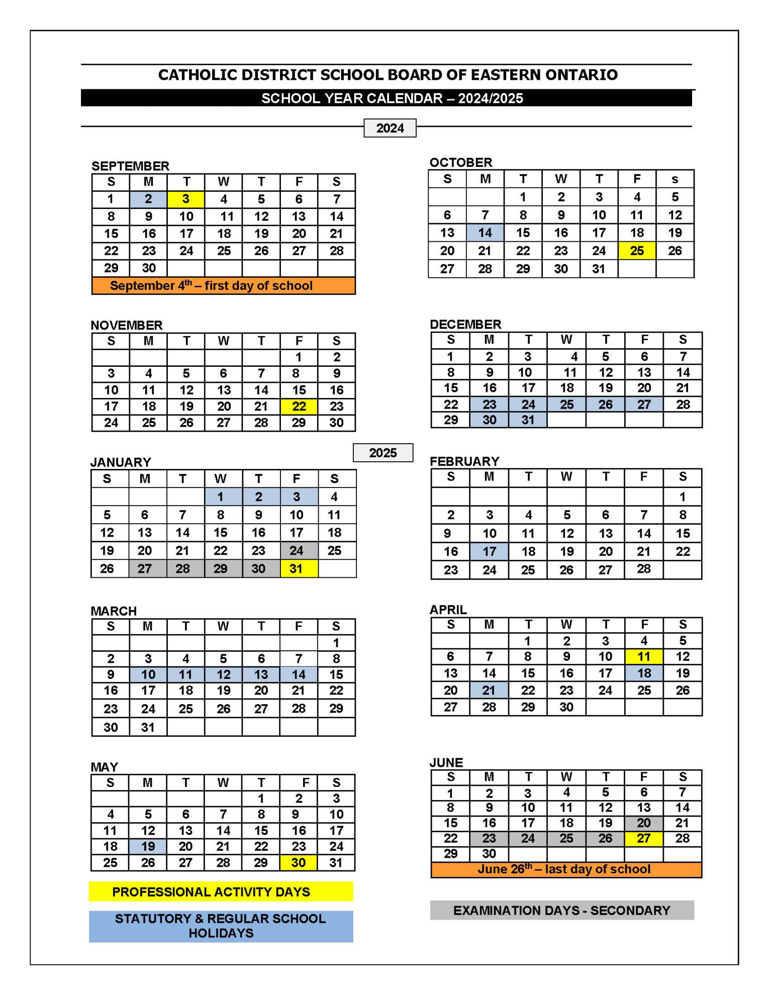 School Calendars – Student Transportation of Eastern Ontario