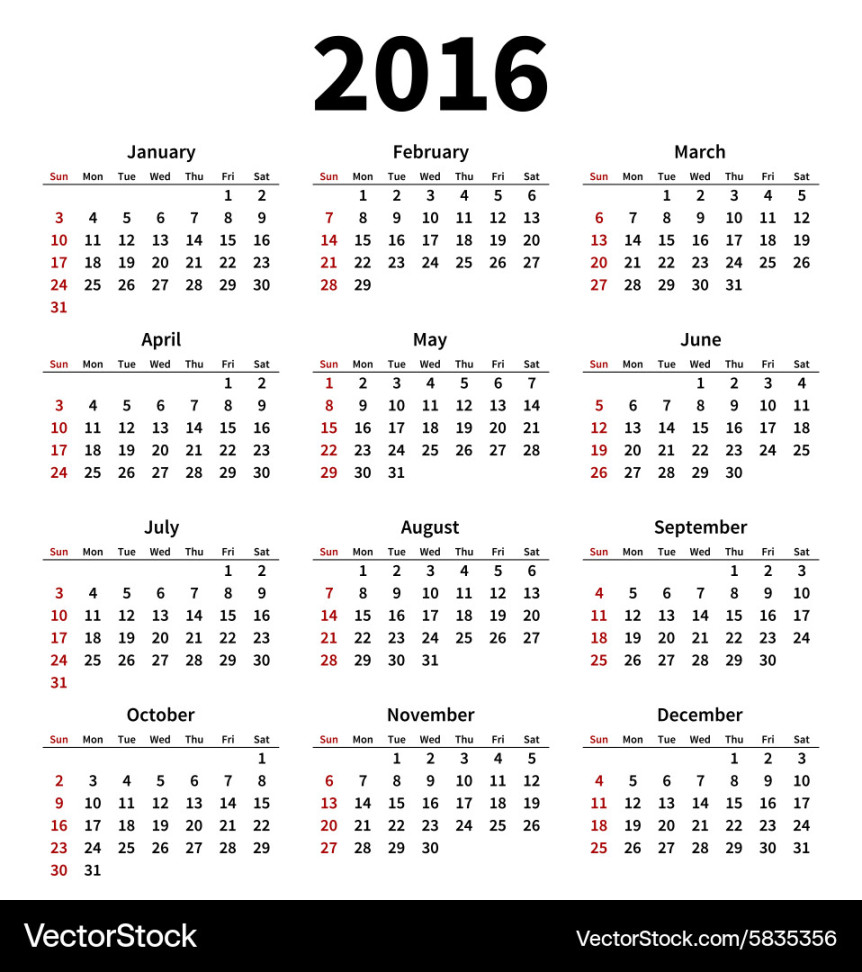 Simple  year calendar on white background Vector Image
