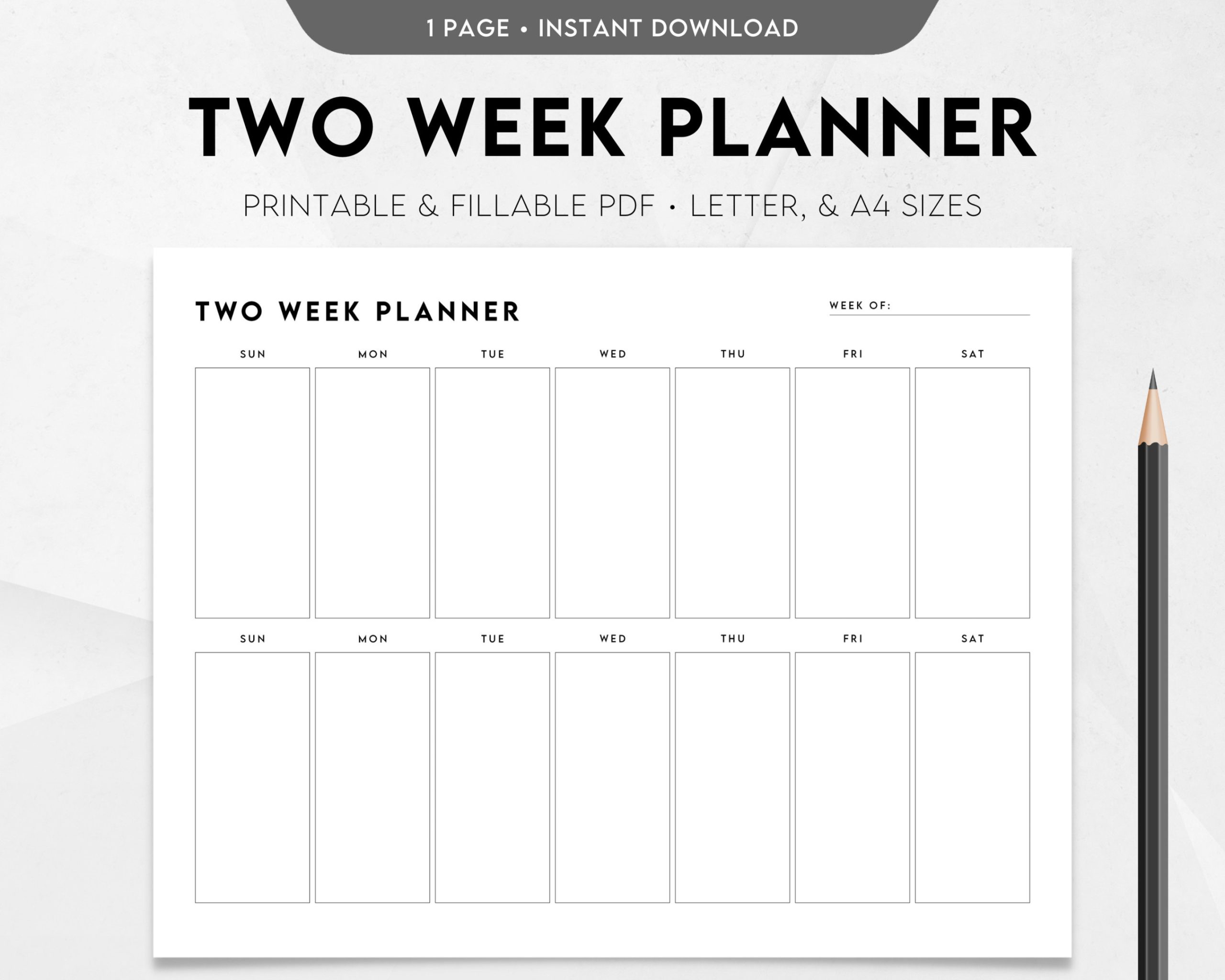Two Week Planner Printable, Weekly Calendar, Weekly Schedule