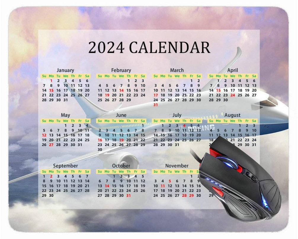 Wugao  Calendar Mouse Pad with US Holidays,Boeing Airplane Flight Sky  Mouse Pads