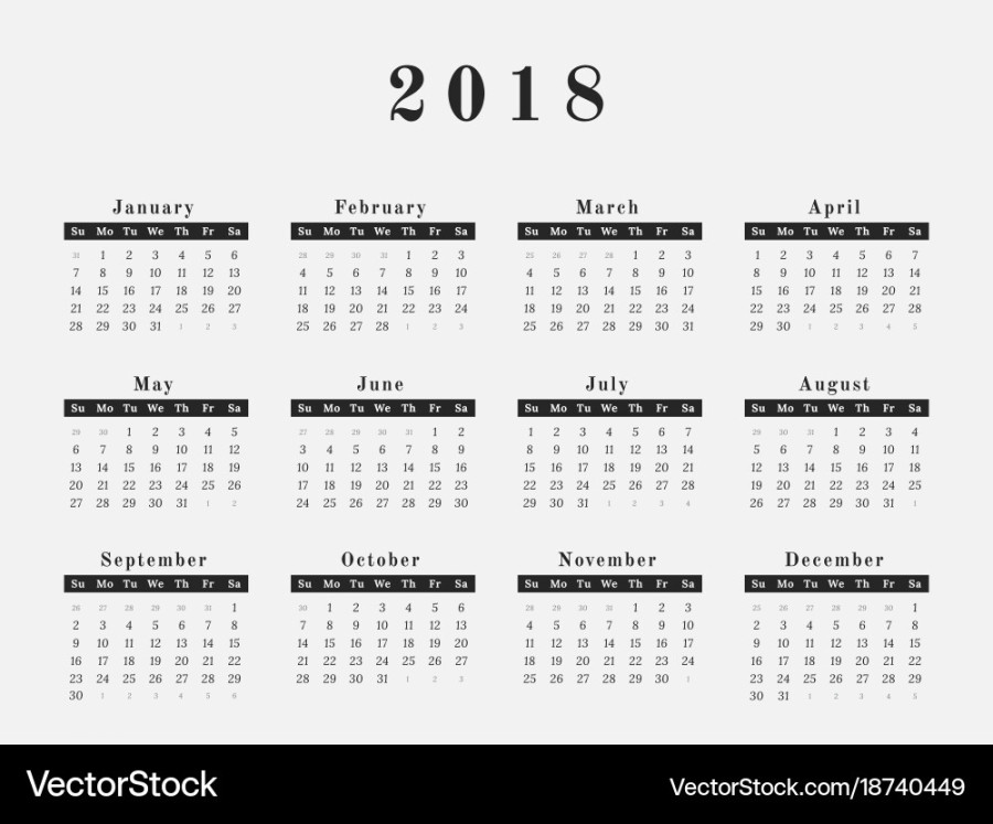 year calendar horizontal design Royalty Free Vector