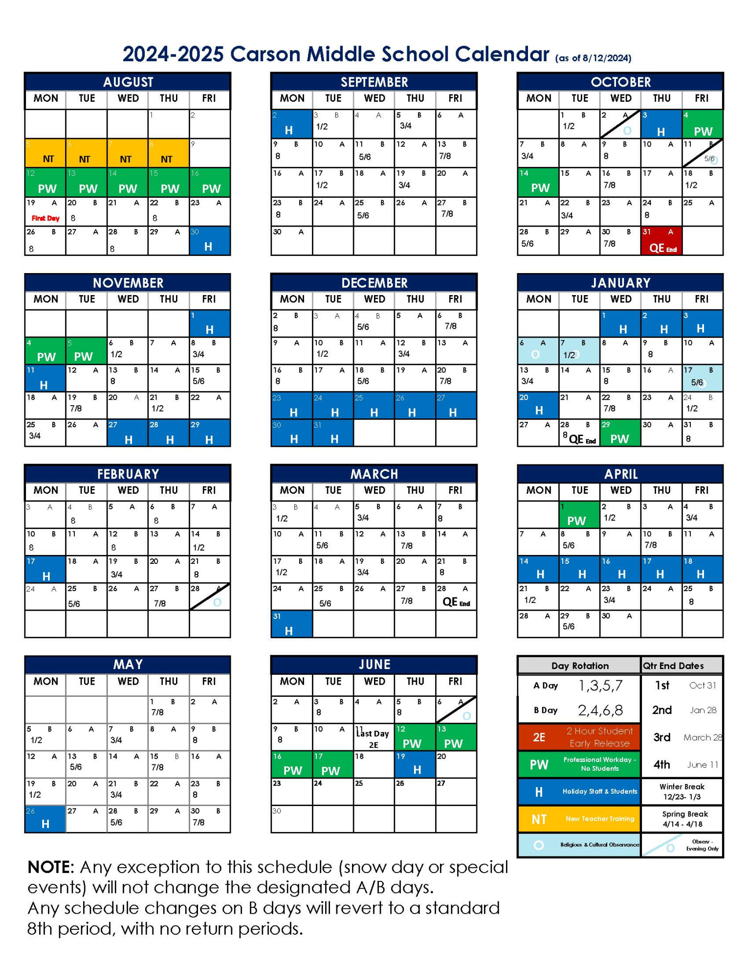 - A/B Day Calendar  Rachel Carson Middle School