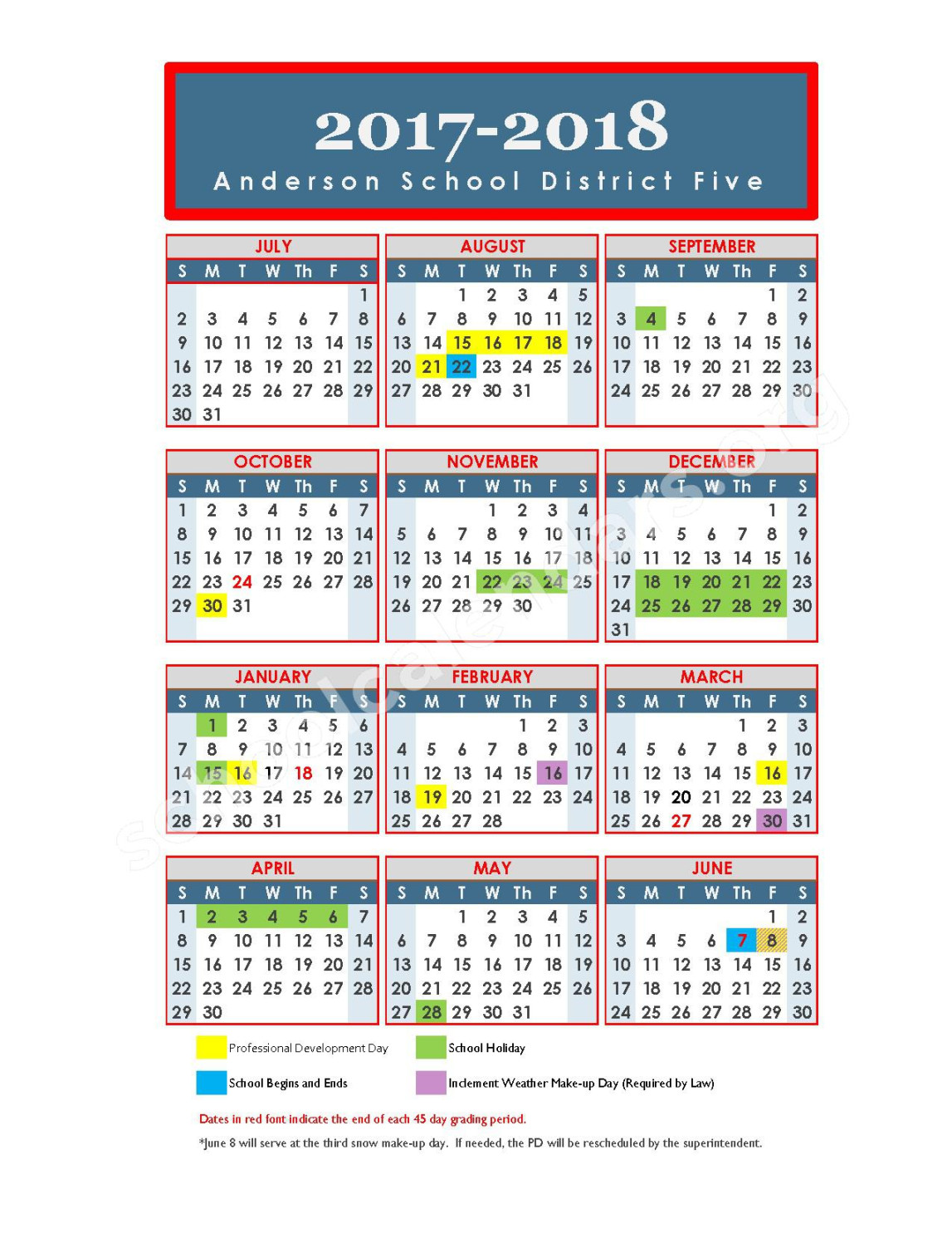 Anderson School District  Calendars – Anderson, SC