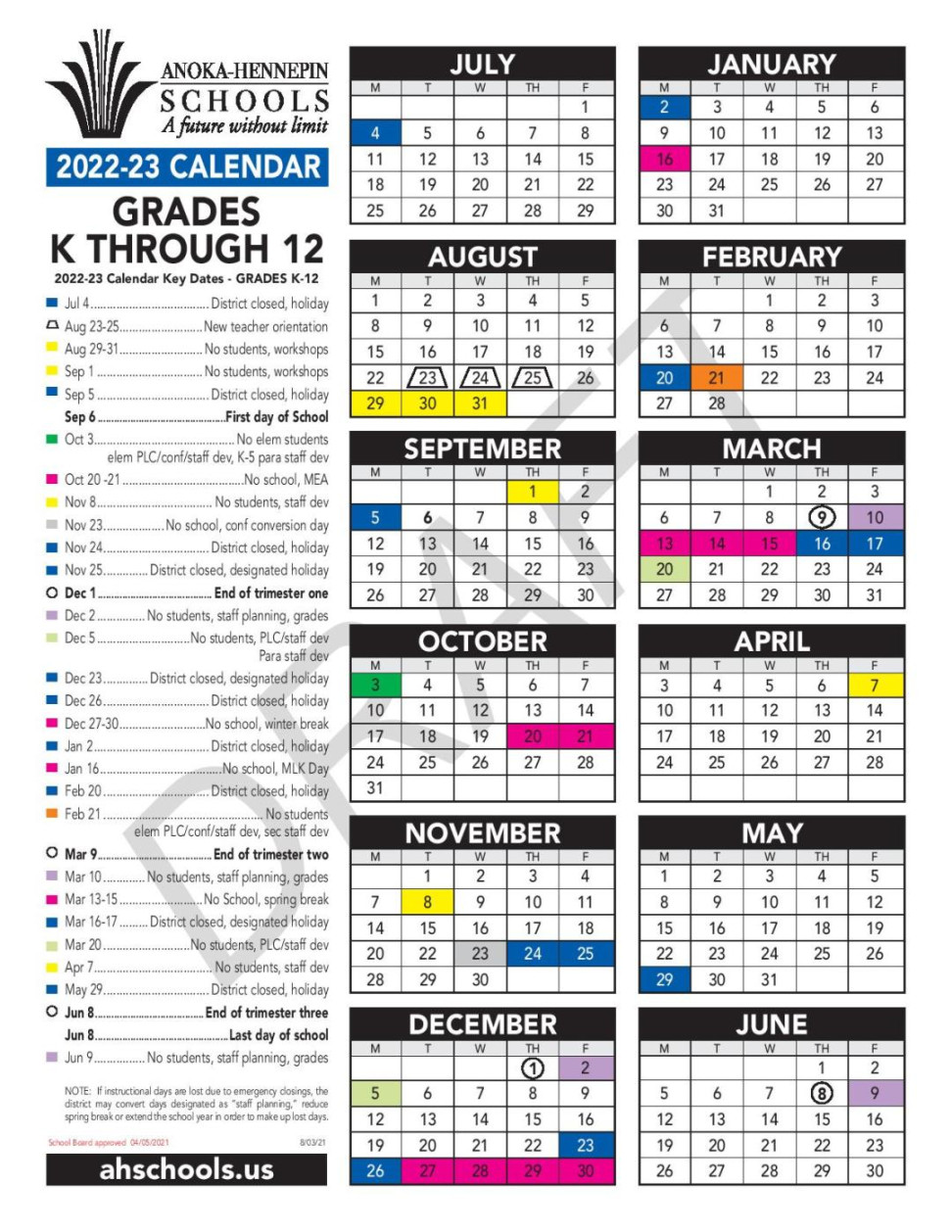 Anoka County Calendar