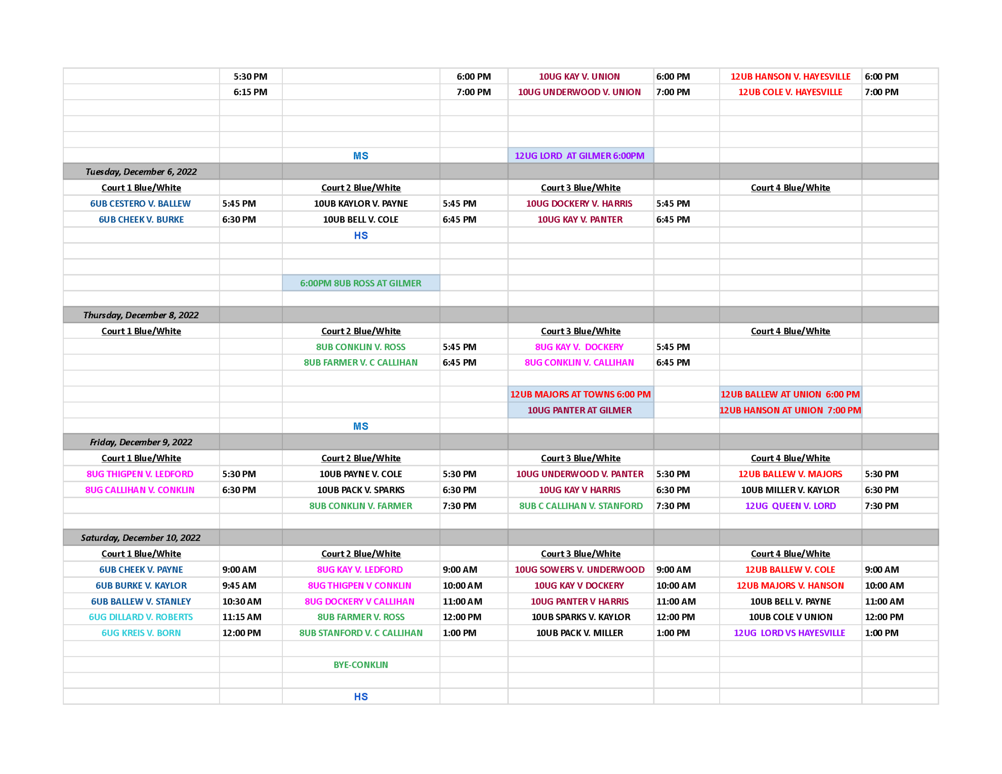 - Basketball Schedule - Fannin County Recreation Department