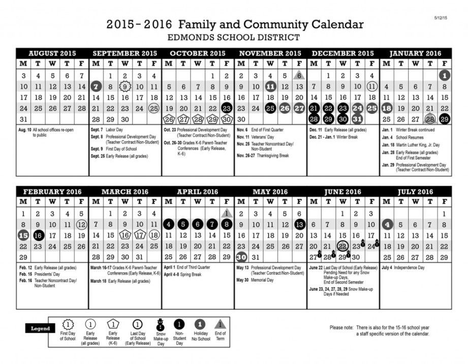 Edmonds School District releases - school year calendar - My
