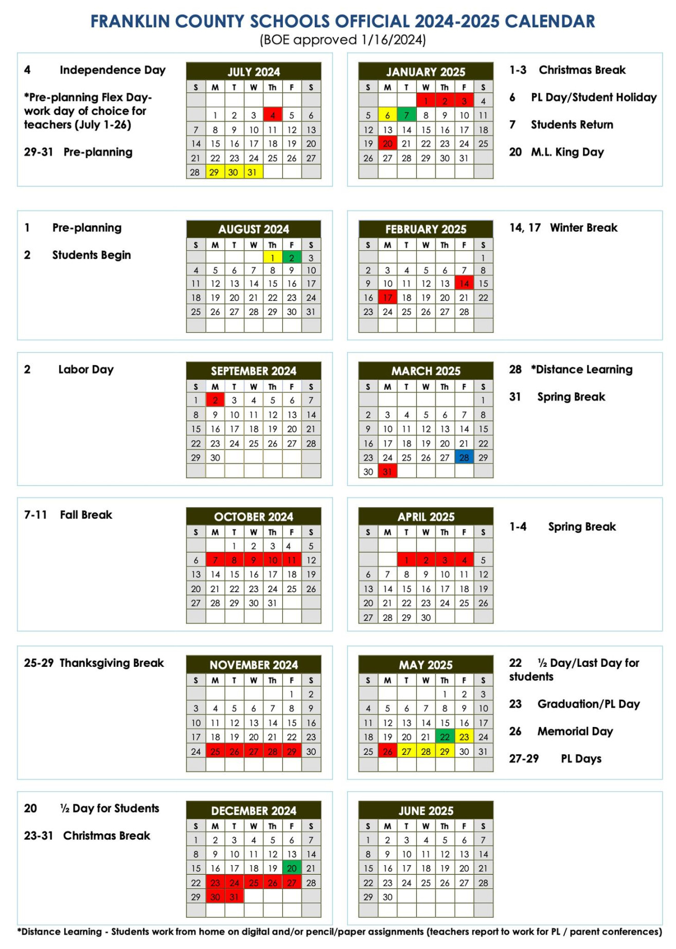 Franklin County BOE Adopts - School Calendar -
