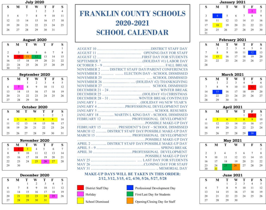 Franklin County Schools approve - calendar  Education