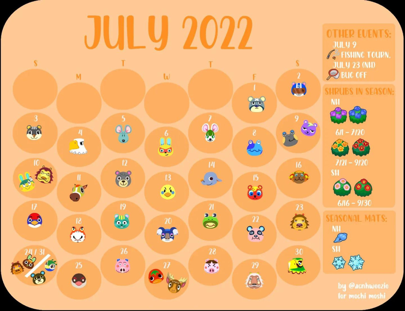 I made a monthly  calendar for all the villager birthdays and