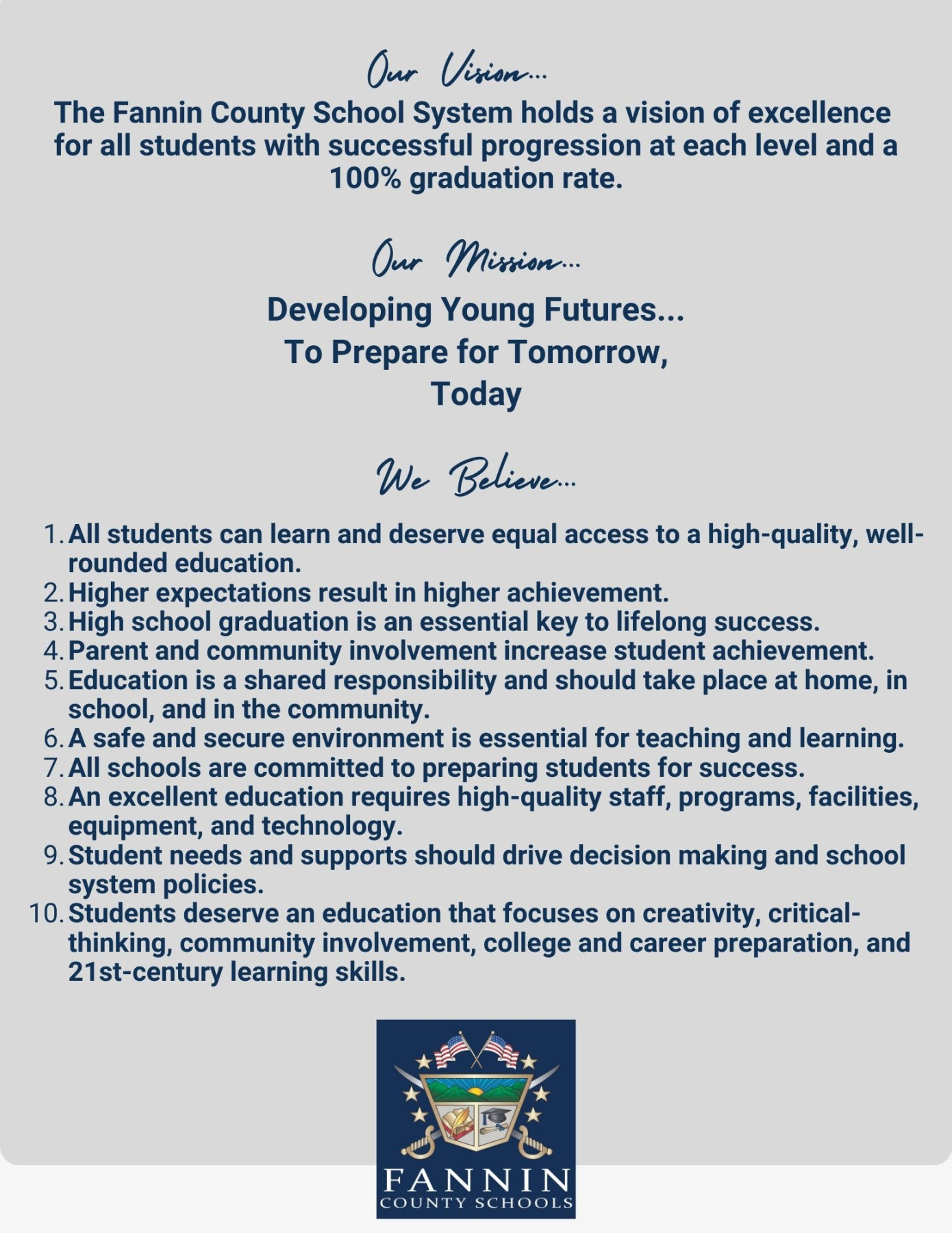 Mission, Vision, and Strategic Plan - Fannin County School District