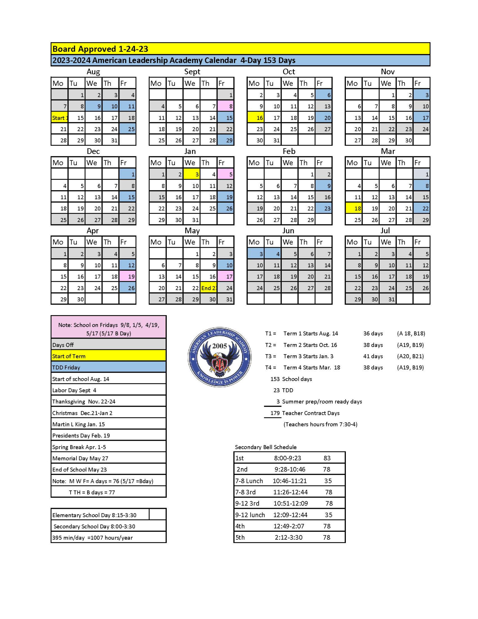 - School Calendar - American Leadership Academy