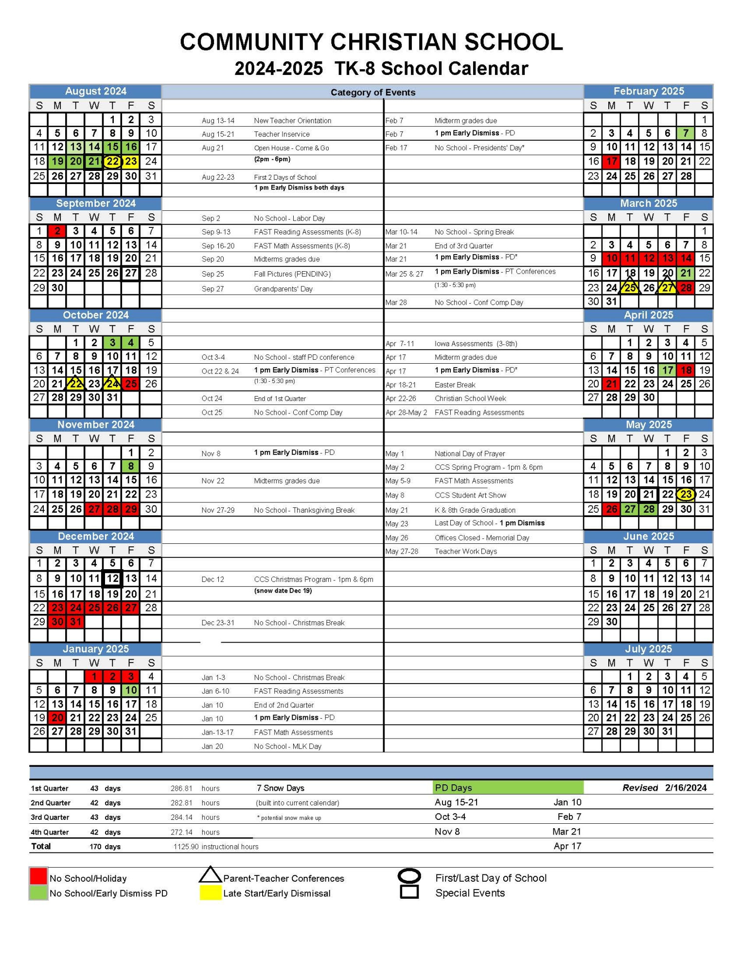 School Calendar — Community Christian School Fort Dodge