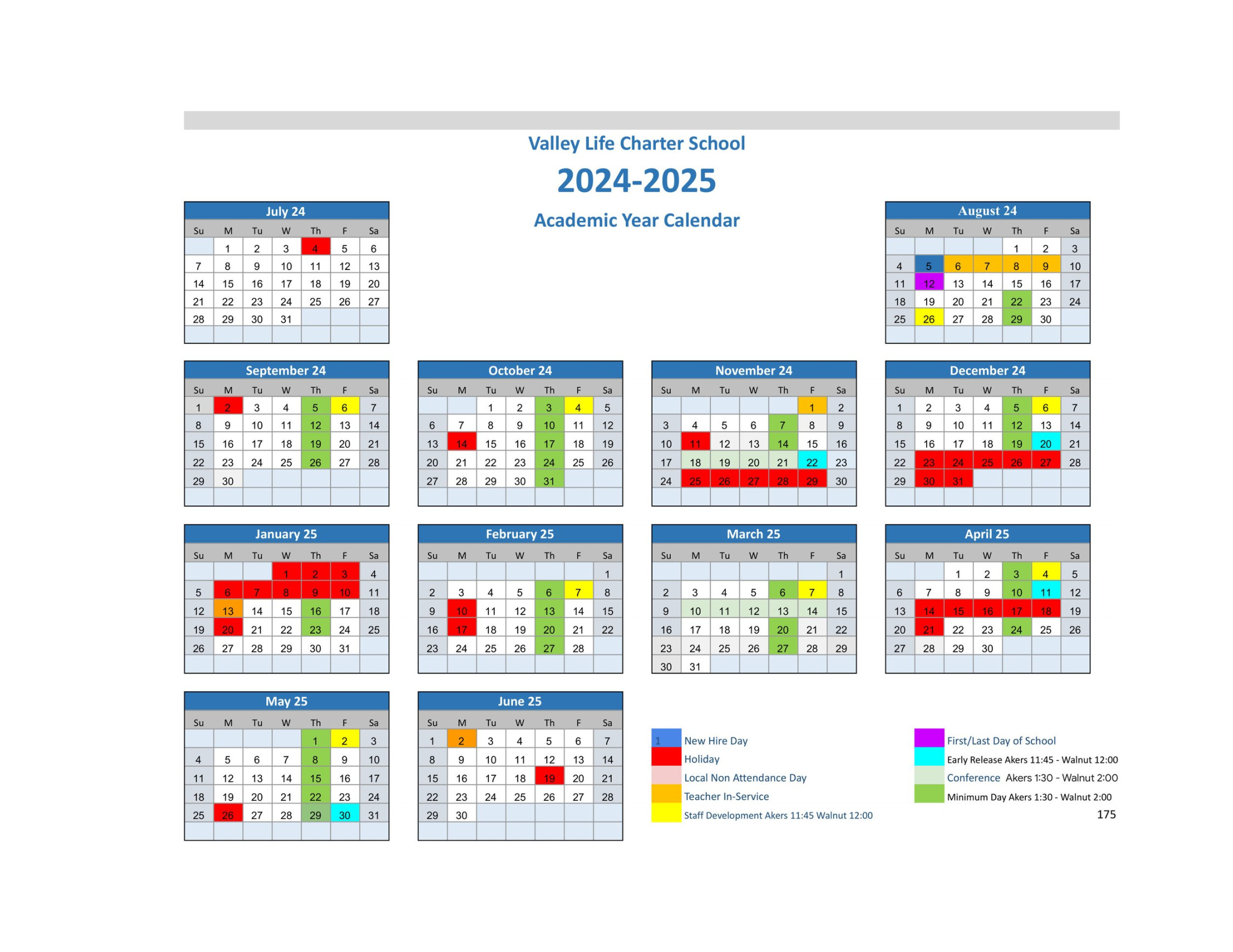 - School Calendar — Valley Life Charter School
