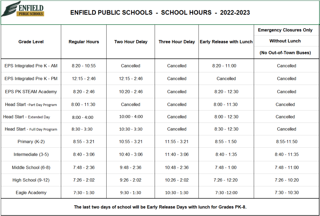 School Hours - Enfield Public Schools
