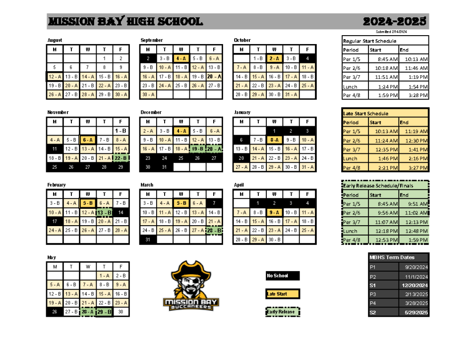 A  B Day Calendar - Mission Bay Senior High