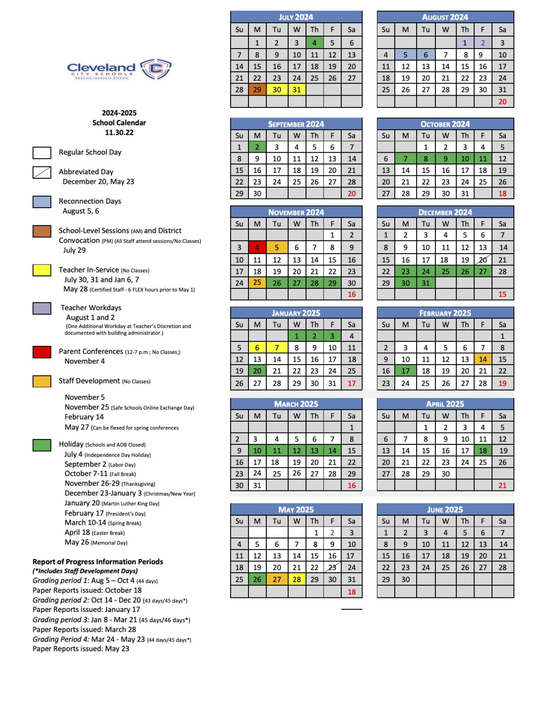 Academic Calendar -  Mayfield Elementary