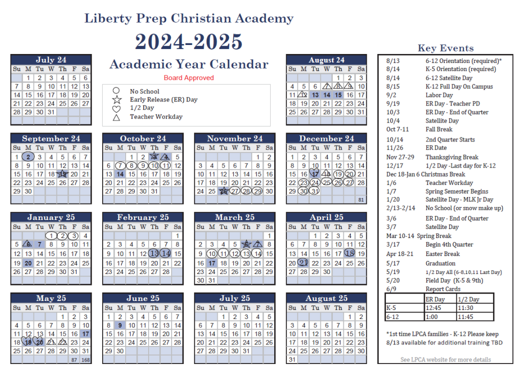 - Academic Year Calendar - Liberty Preparatory Christian Academy