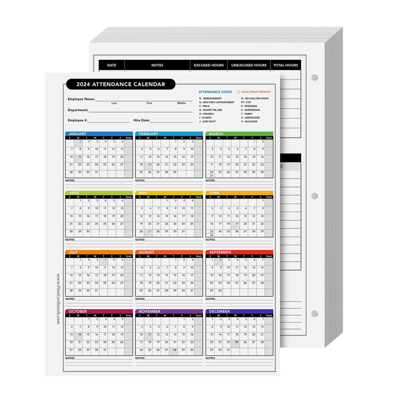 Attendance Calendar Card Stock Paper – Great Employee Work Tracker   Bright & Colorful, Printed on Durable & Thick lb Cover (gsm) Cardstock