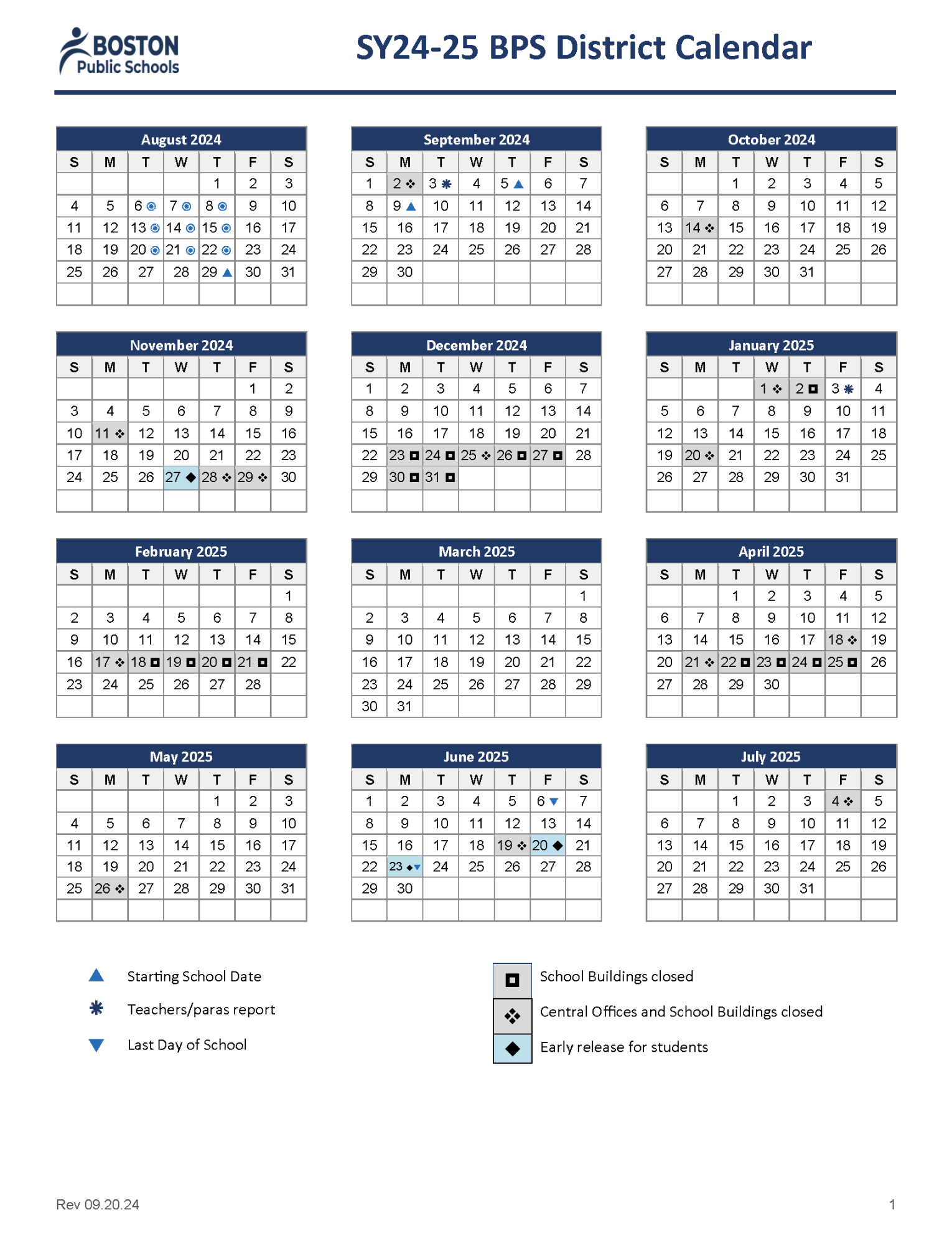 Boston Public Schools / Boston Public Schools District Calendar